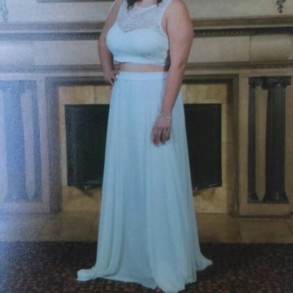 White two piece prom dress